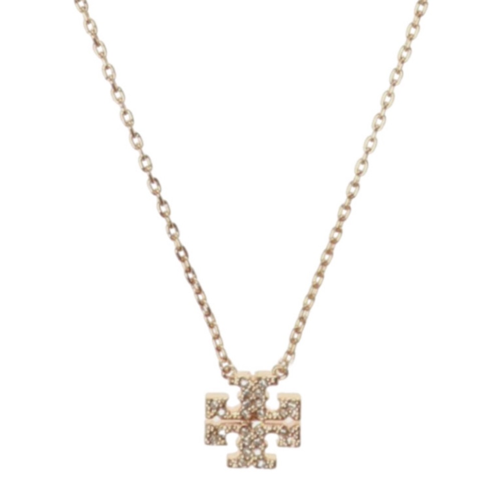 TORY BURCH • Gold Classic Crystal Charm Logo Pendant Necklace